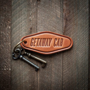 Keychain with Getaway Car written on the leather | Wink and Wave Store